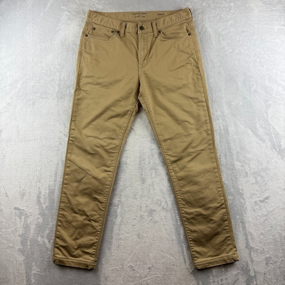 Banana Republic Traveler Pants Mens 31x32 Beige Slim Fit Stretch Twill 5 Pocket